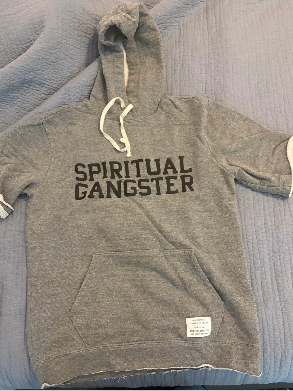 Spiritual Gangster Gray Short Sleeve Pullover Hoodie with Logo
